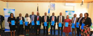 A joint photo of Kitui CECMs and Governor Malombe during the 4th Cycle Contract performance signing.